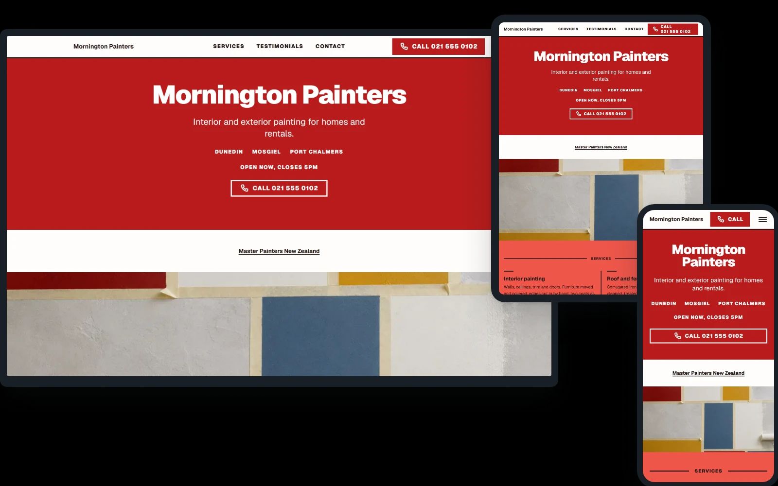 Signboard on a desktop, a tablet and a phone: a painter in Dunedin